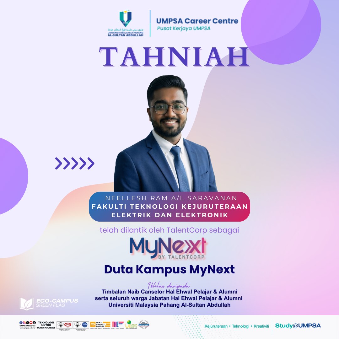 Congratulations on the Appointment as MyNext Campus Ambassador @ UMPSA